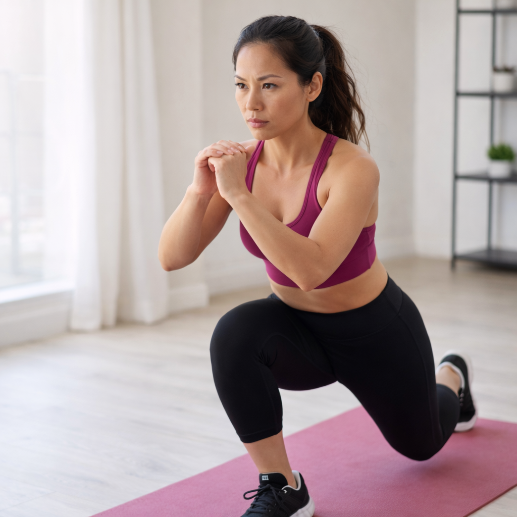 Targeted cellulite reduction exercise routine in a bright home gym setting