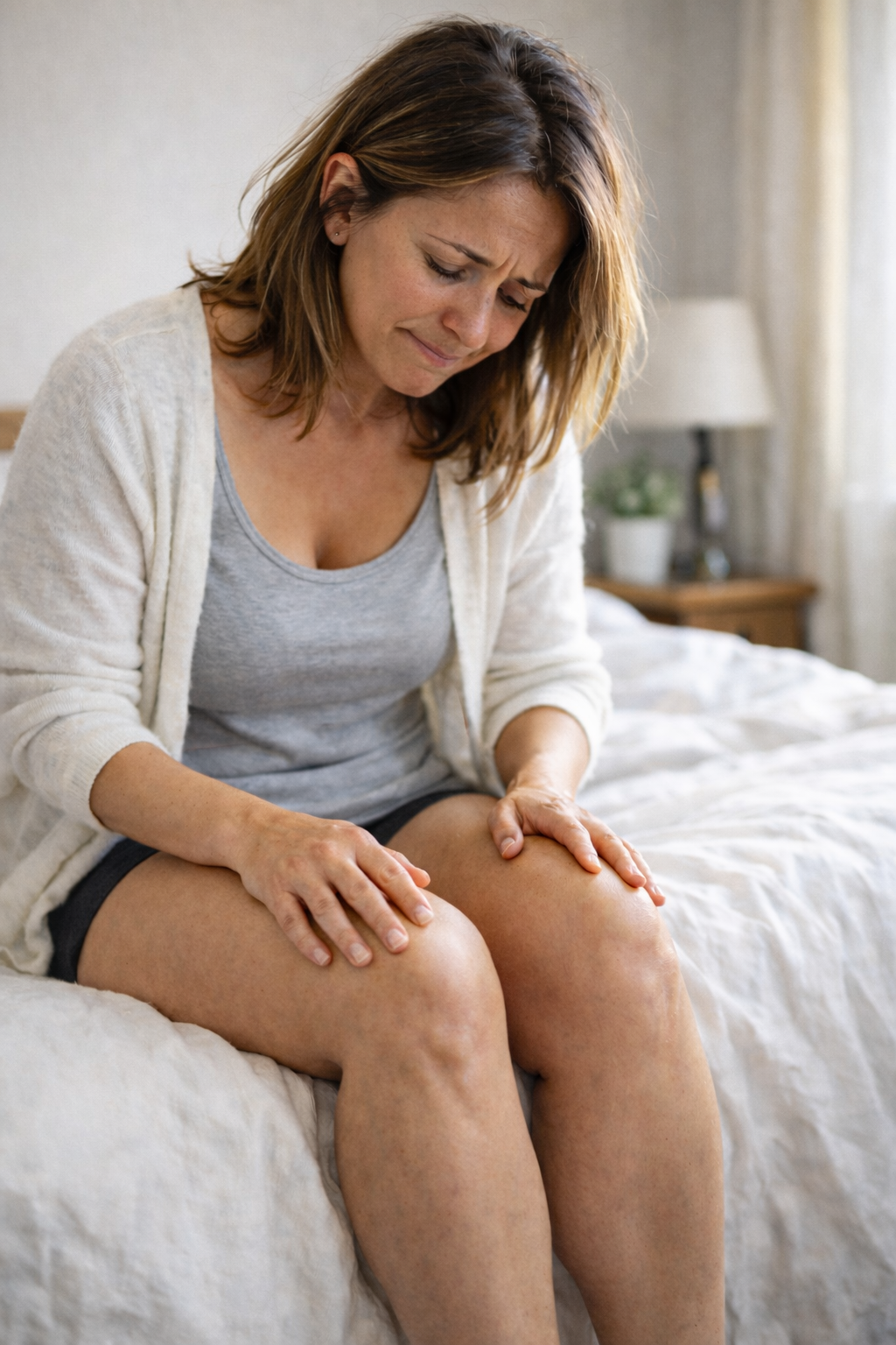 Woman examining her skin before learning about the complete cellulite reduction system