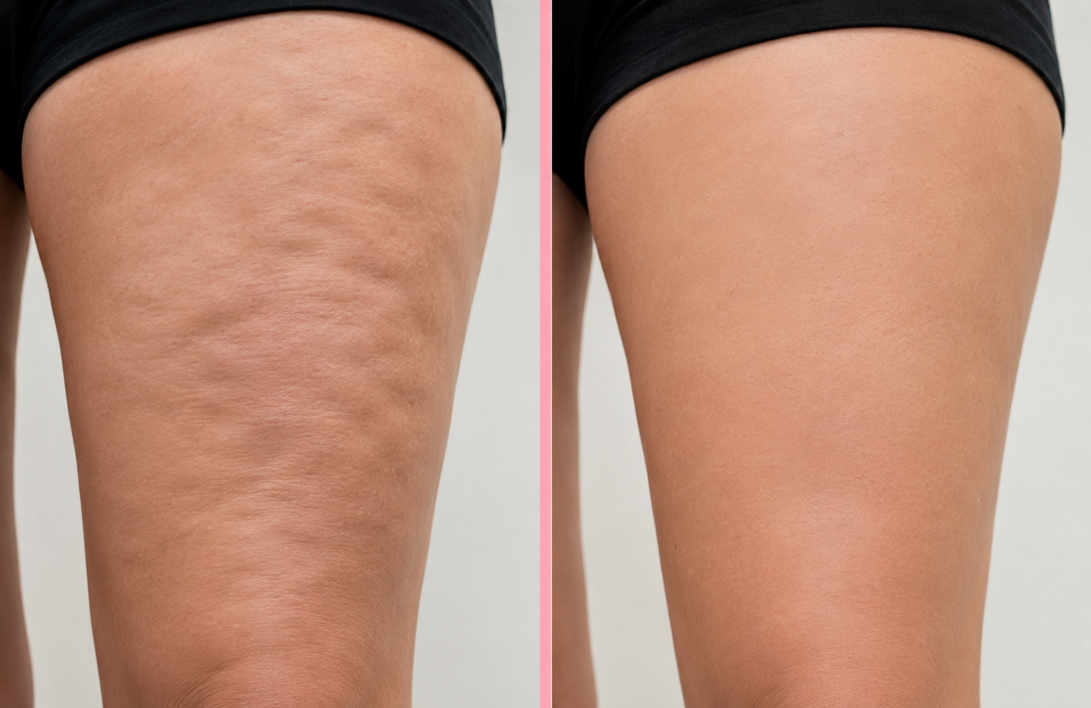 Honest before and after comparison showing visibly smoother, firmer skin after following the Cellulite Fix programme